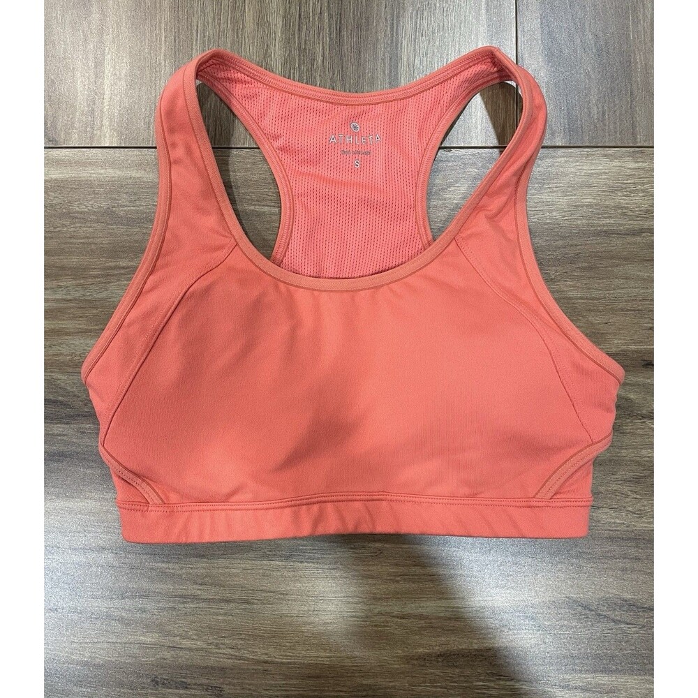 Athleta Ultimate Racerback Sports Bra Womens Size Small Coral Orange Double Dare - Picture 3 of 6